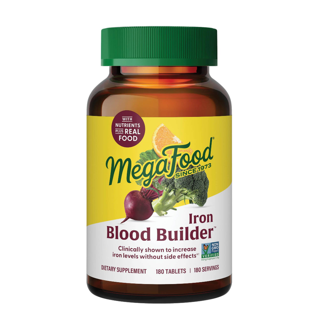MegaFood Blood Builder Iron Supplement Clinically Shown to Increase Iron Levels Without Side Effects, Vegan Supplement For Women with Vitamin C, Vitamin B12 & Folic Acid, 180 Tablets