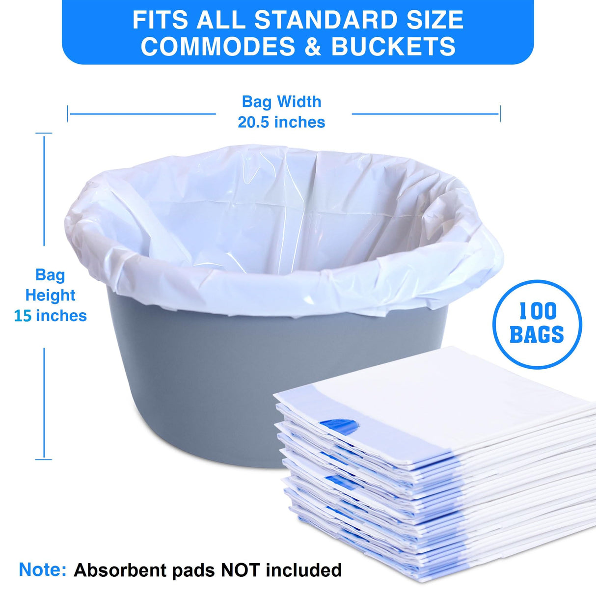 100 Bedside Commode Liners Bags for Commode Toilet - Leak Proof & Odorless Potty Liners for Portable Potty Chair Liners - Potty Bags for Portable Toilet Bags - Bedside Toilet Liners Disposable Adult