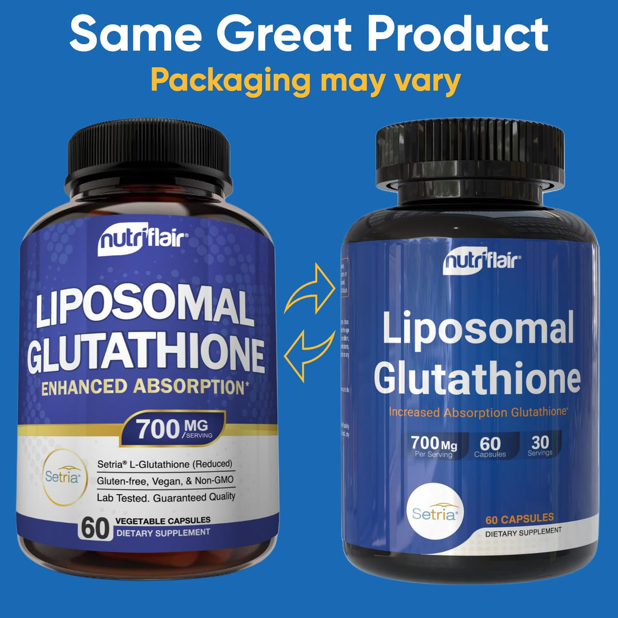 NutriFlair Liposomal Glutathione Supplement 700mg – Setria® Reduced L-Glutathione, 60 Capsules