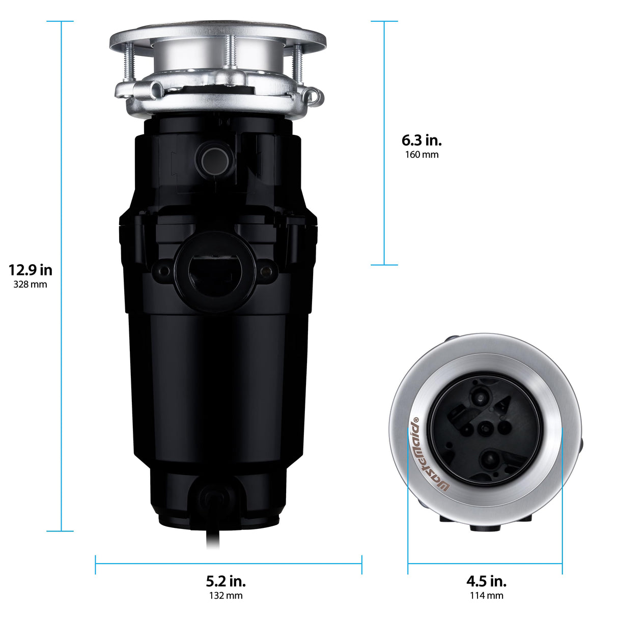 Waste Maid 10-US-WM-048-3B Garbage Disposal Anti-Jam Stainless Steel Food Waste Grinding System, 1/3 HP Compact, Black