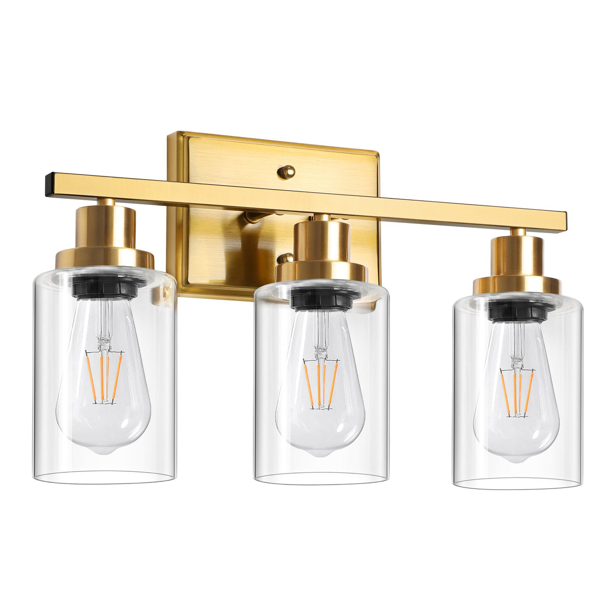 Ascher Bathroom Vanity Light Fixtures, 3 Light Wall Sconces Lighting with Clear Glass Shade, Gold Wall Lights for Mirror, Kitchen, Living Room, Gallery, E26 Base (Bulbs Not Included)