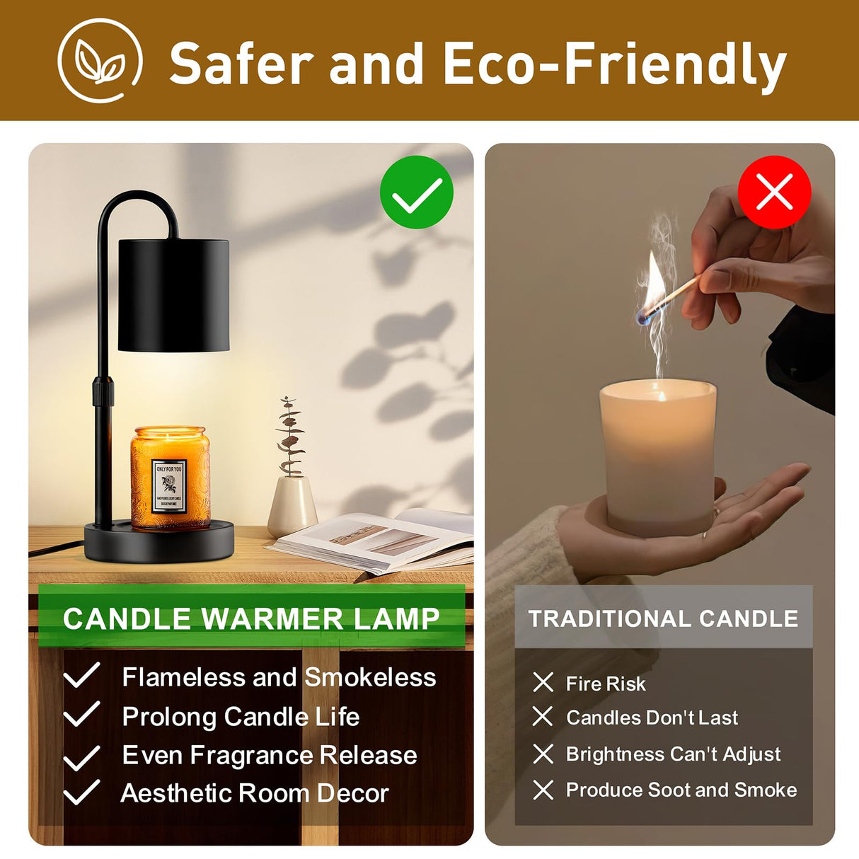 Briever Dimmable Candle Warmer Lamp with Timer, Height Adjustable Electric Candle Wax Warmer, Christmas Birthday Gifts for Women Mom, House Warming Gifts New Home Room Decor, Black Solid Wood Base