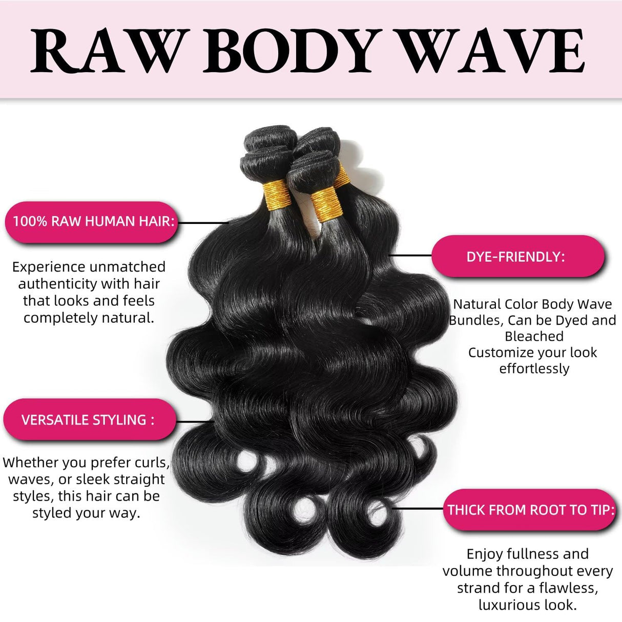 12A Human Hair Bundles 16 18 20 22 Inch Body Wave Bundles Human Hair 100% Unprocessed Brazilian Virgin Weave Bundles 4 Bundles Real Natural Black Wavy Human Hair Extensions 1B Bundles for Women
