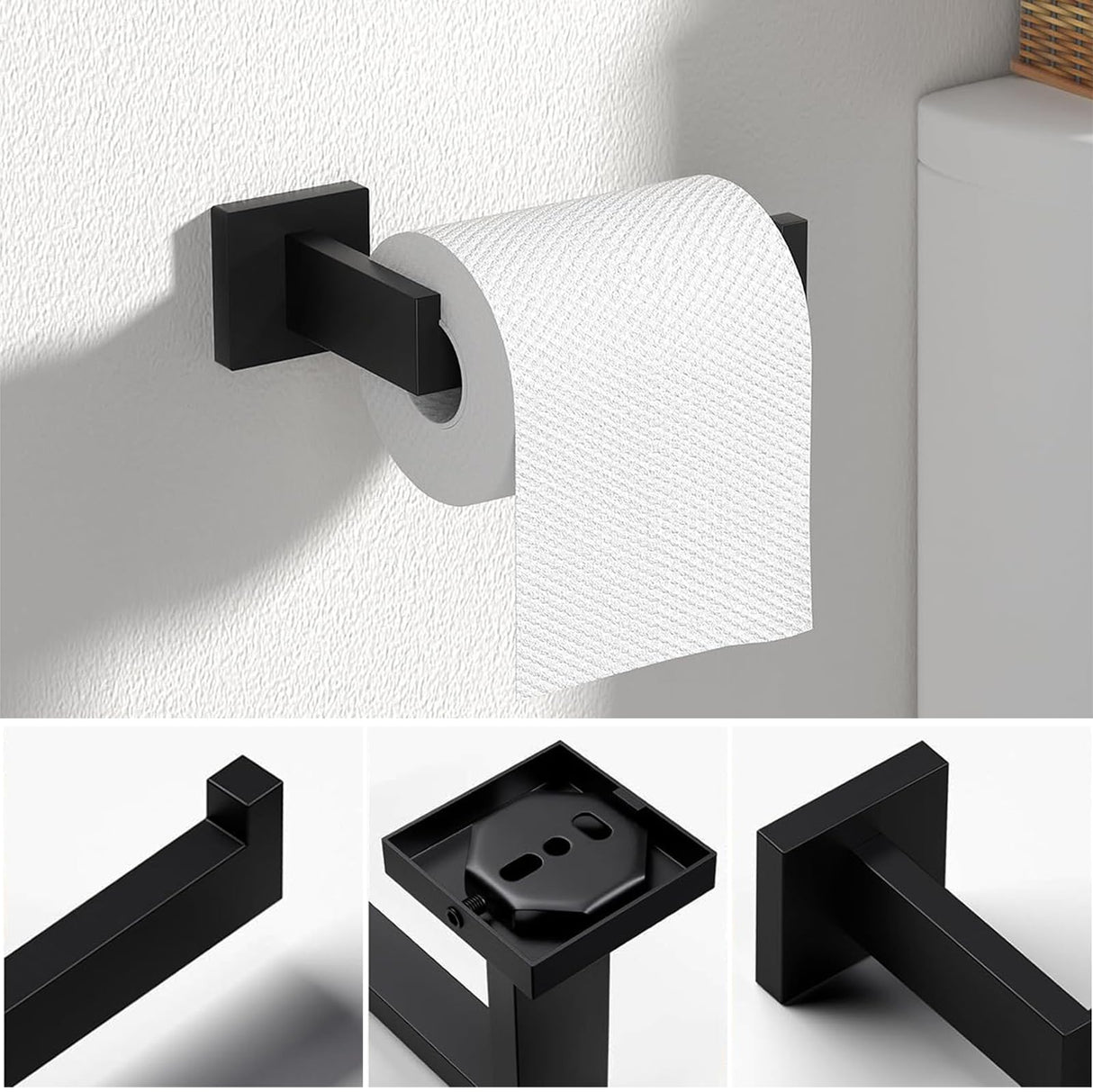 JOPOFI 5 Piece Bathroom Towel Bar Set - Thicken Stainless Steel Bath Towel Holder, 15.7 Inch Towel Racks for Bathroom Wall Mounted, Bathroom Hardware Accessories Set - Matte Black