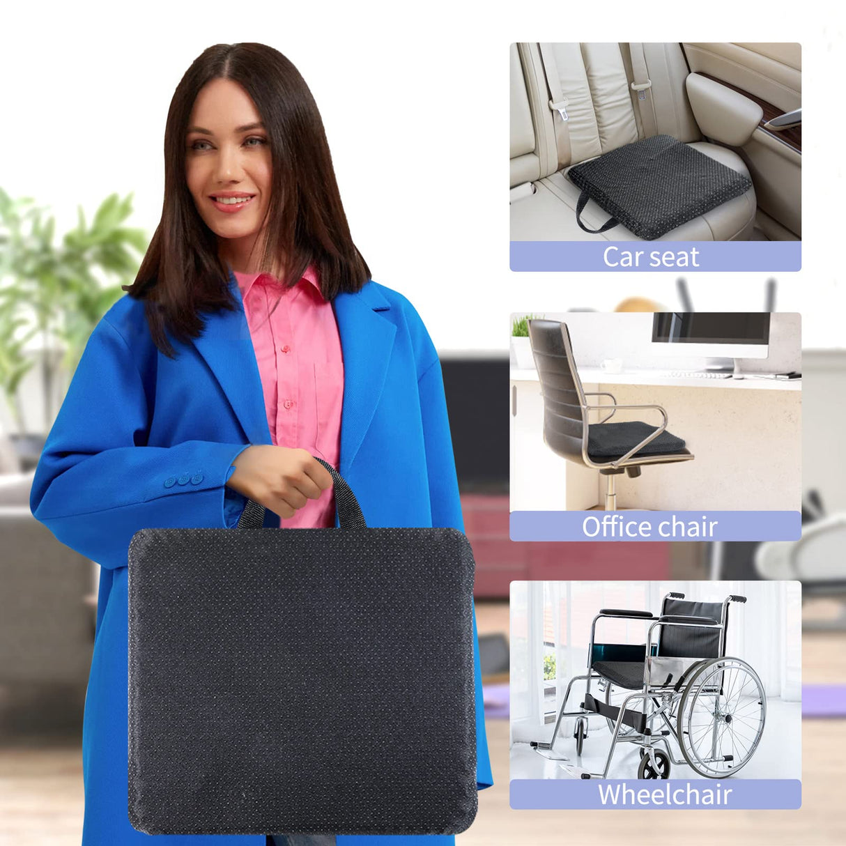 Fzitiy Gel Seat Cushion, for Long Sitting -Double Thick Gel Seat Cushion Breathable Honeycomb Chair Cushion with Non-Slip Cover for Office Chair Car, Wheelchair, Long Trips,Relief Sciatica Pain
