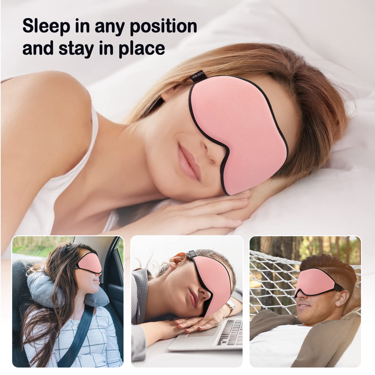 LitBear Sleep Masks for Women, Pink Eye Mask for Sleeping, Comfortable Night Sleeping Mask, Soft Contoured Eye Cover for Sleeping with Elastic Strap for Side Sleeper Men Flying Shift Worker