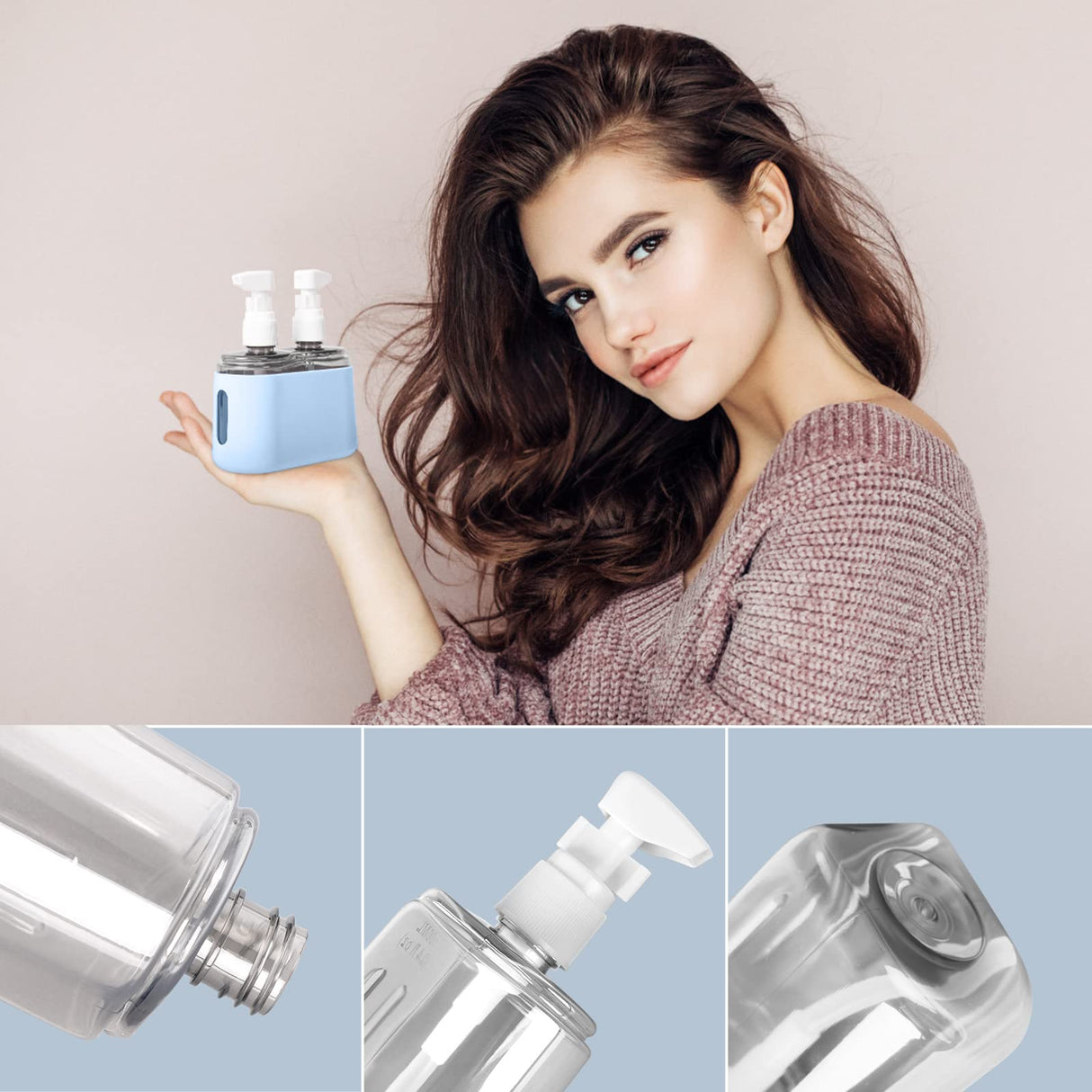 Yamadura Travel bottles for Toiletries, TSA Approved Travel Containers, Refillable, Portable, Spray Bottles and Pump Bottles with Labels for Creams, Perfumes and Shampoos (Blue)