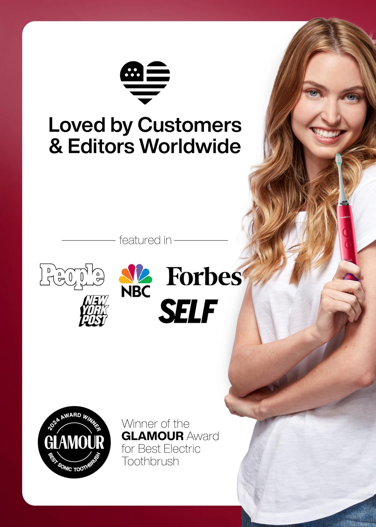 Aquasonic Vibe Series Ultra-Whitening Toothbrush – ADA Accepted Electric Toothbrush - 8 Brush Heads & Travel Case – 40,000 VPM Motor & Wireless Charging - 4 Modes w Smart Timer – Ruby