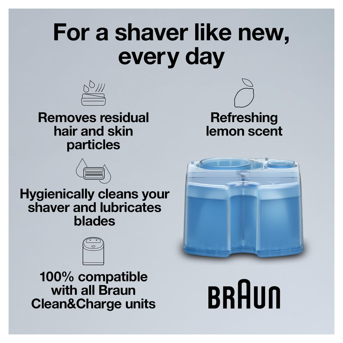 Braun Clean & Renew Refill Cartridges CCR, Replacement Shaver Cleaner Solution for Clean&Charge Cleaning System, Pack of 6