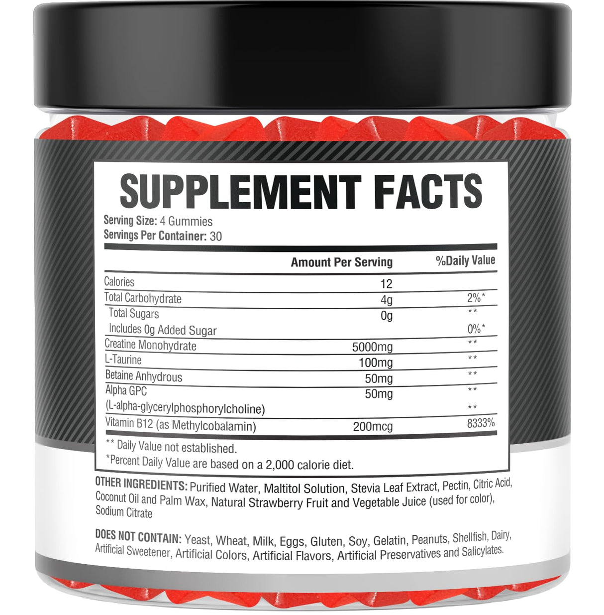 Creatine Monohydrate Gummies 5g (5000mg) for Men & Women - 120 Count, Sugar-Free Creatine Pre Workout Chews For Energy Boost, Creatine Supplement For Building Muscle and Strength, Vegan, Non-GMO