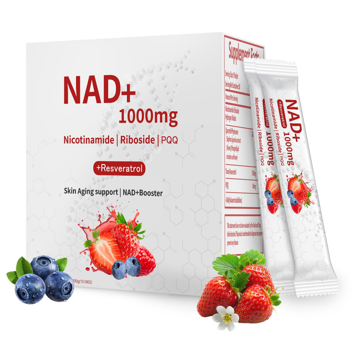 widraw NAD 1000mg Liquid – 30 Packets – NAD+ Drink Mix with Nicotinamide Riboside, PQQ & Resveratrol – Berry Flavor, Boosts Energy, Focus & Anti-Aging