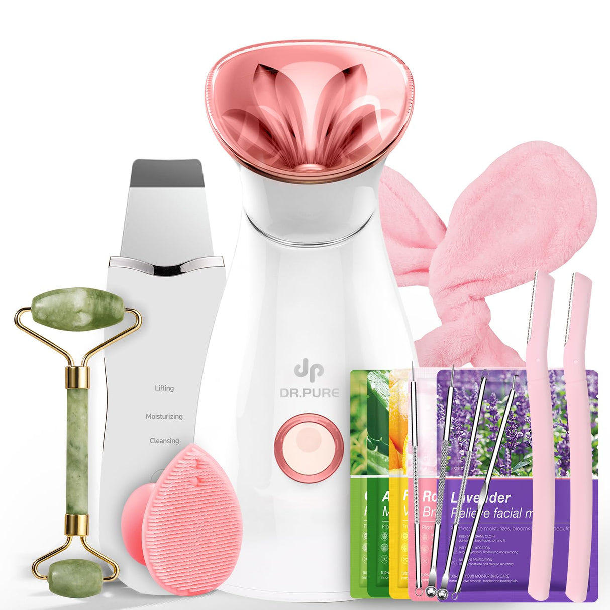 Facial Steamer Self-Care Gift Kit: Nano Ionic Face Steamer Deep Cleaning Unclogs Pores - Home Sauna Spa Humidifier Hot Mist for Women Men Sinus Moisturizing (Rose Gold)