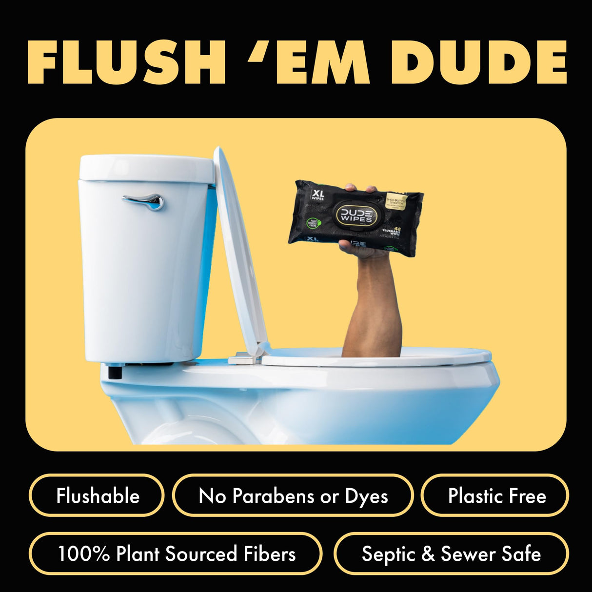 DUDE Wipes - Flushable Wipes - 6 Pack, 288 Wipes - Shea BUTTer Smooth Extra-Large Adult Wet Wipes - Vitamin-E & Aloe - Septic and Sewer Safe