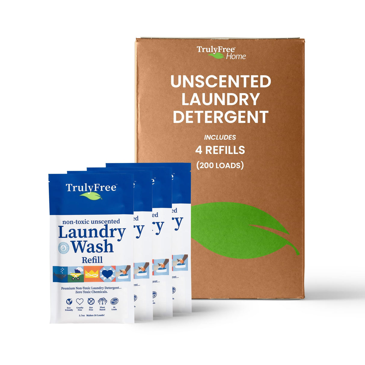 Truly Free Laundry Wash Detergent for Sensitive Skin | Gentle & Safe for Baby Clothes | Plant-Based, Natural Ingredients | Unscented | Refill Only (200 Loads)
