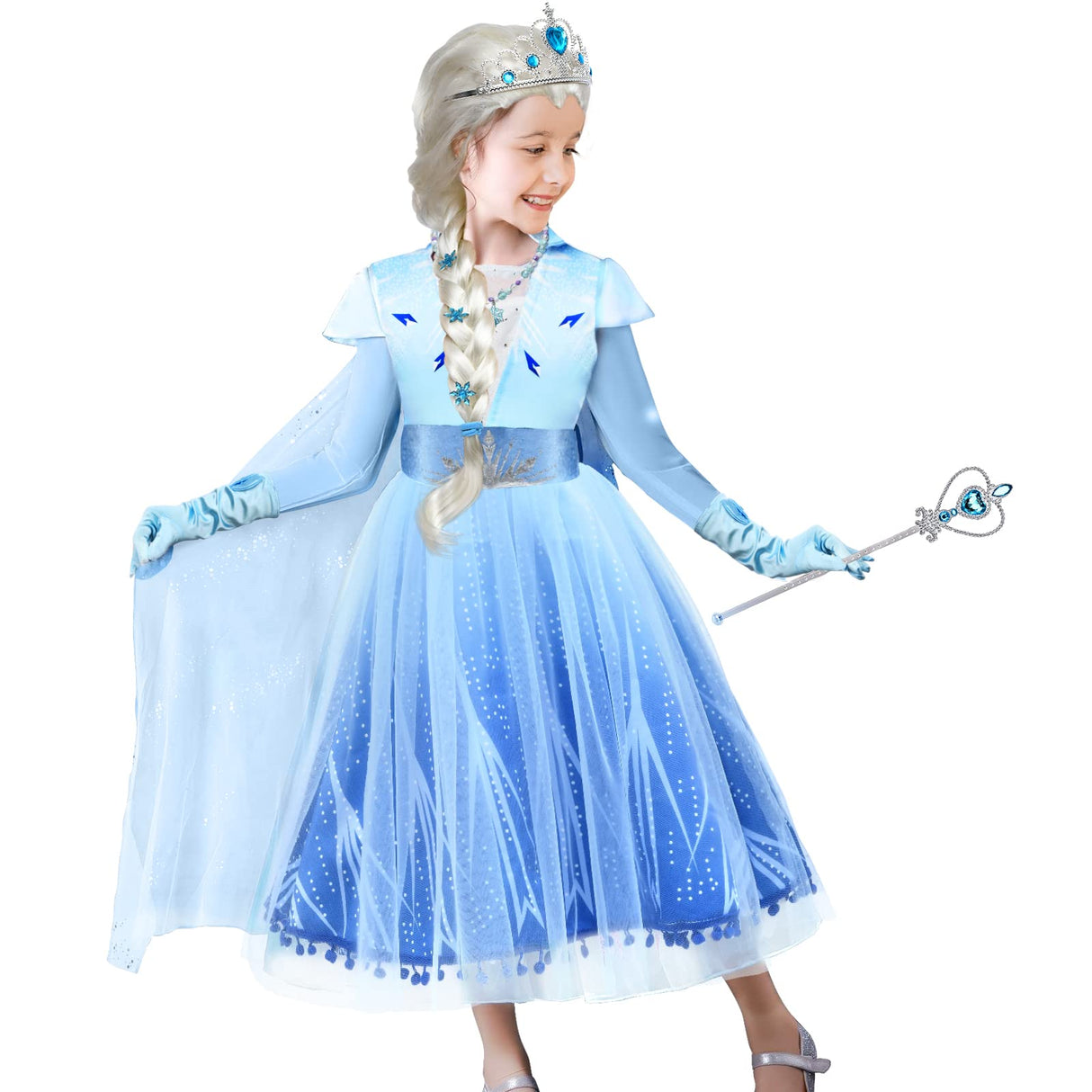 Tacobear 10Pcs Princess Costume Dress For Girls Kids Toddler Snow Princess Dress Up Clothes for Little Girls with Accessories Gloves Crown Wands Wig Necklace for 3-4T Kids Christmas Birthday Party
