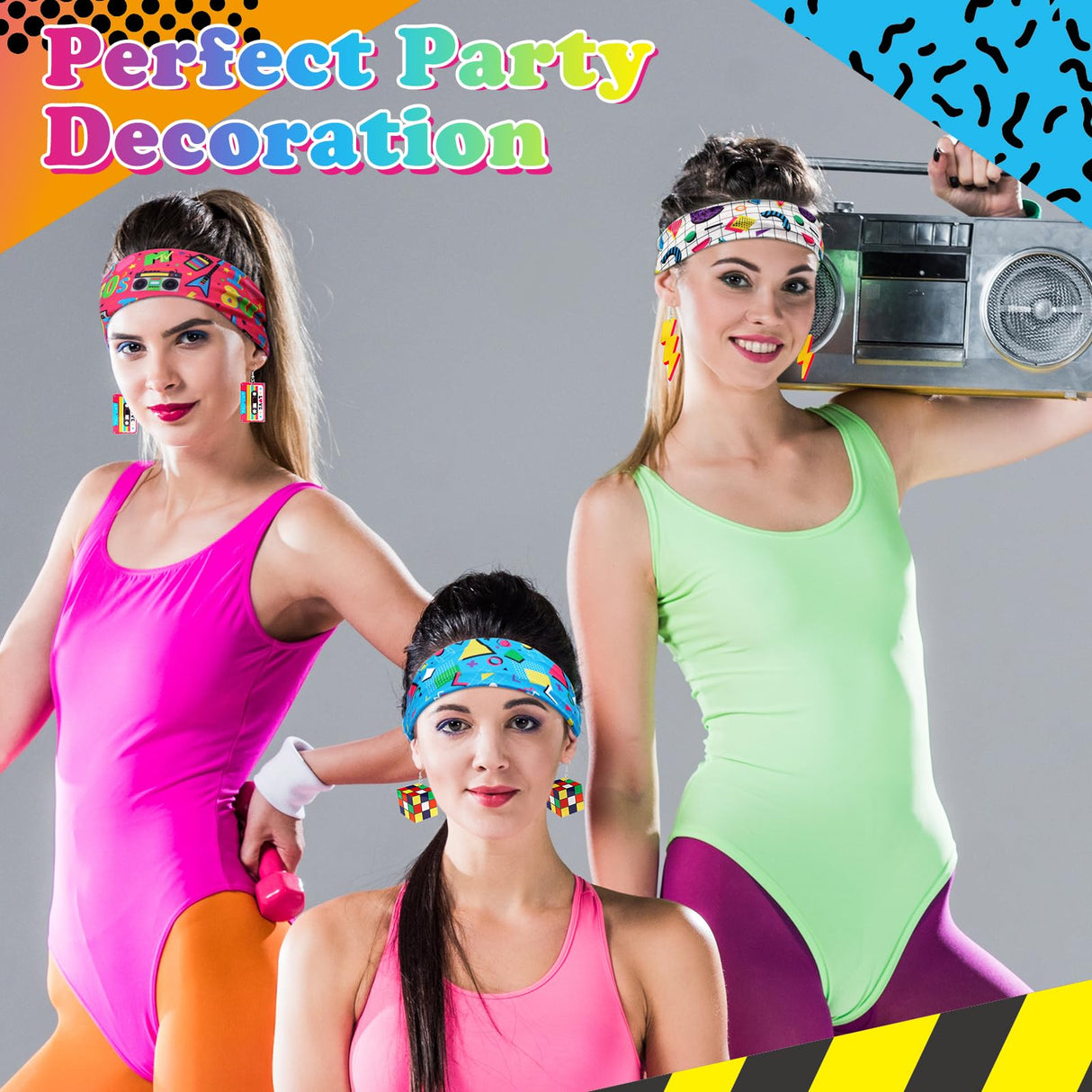 Yussti 80S Accessories for Women 4 Pairs Retro Earrings 4 PCS Headbands