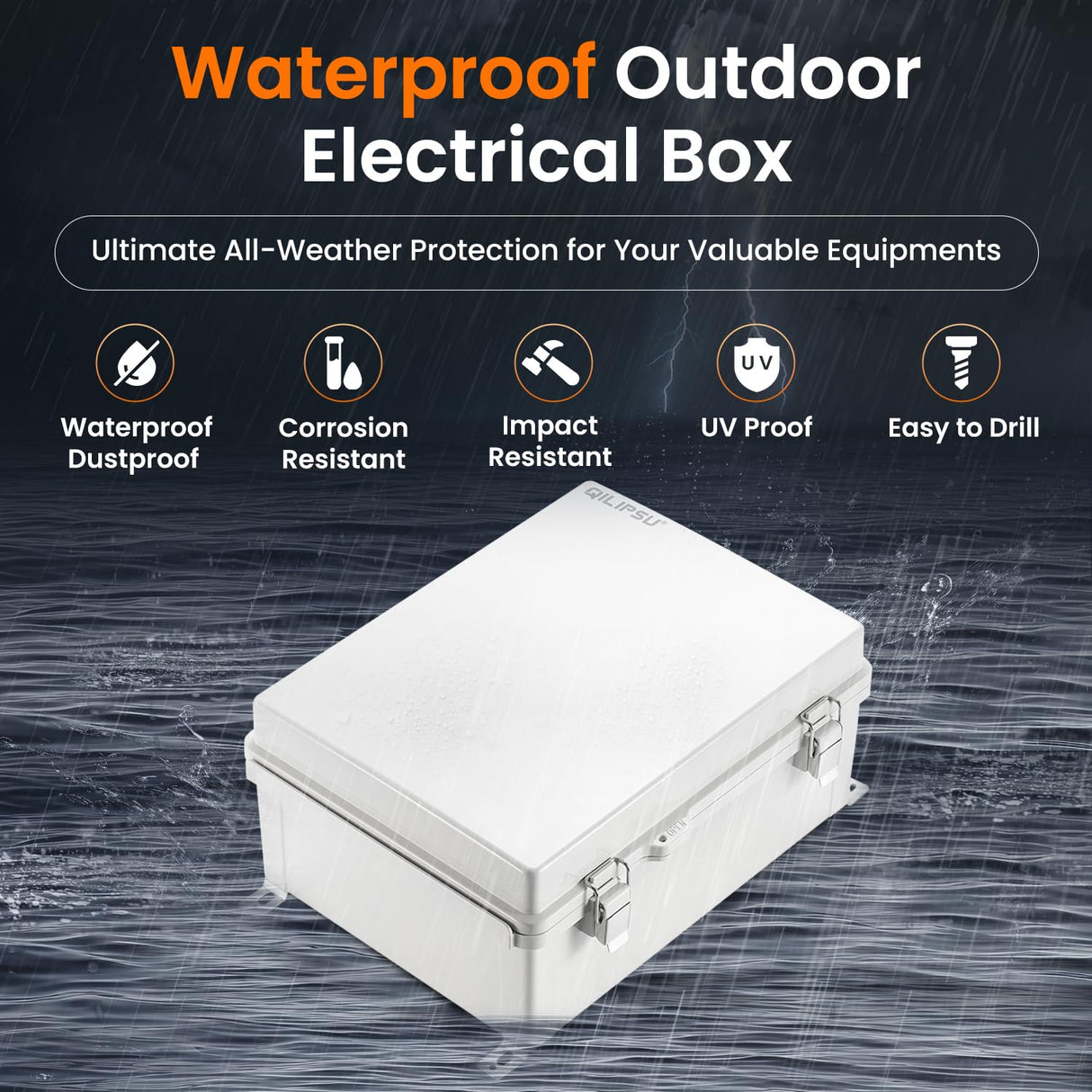 QILIPSU Waterproof Junction Box IP67 Outdoor Plastic Electrical Project Enclosure Weatherproof with Inner Door, Mounting Plate, Wall Brackets, Hinged Grey Cover 16.1"x12.2"x7.1" -D