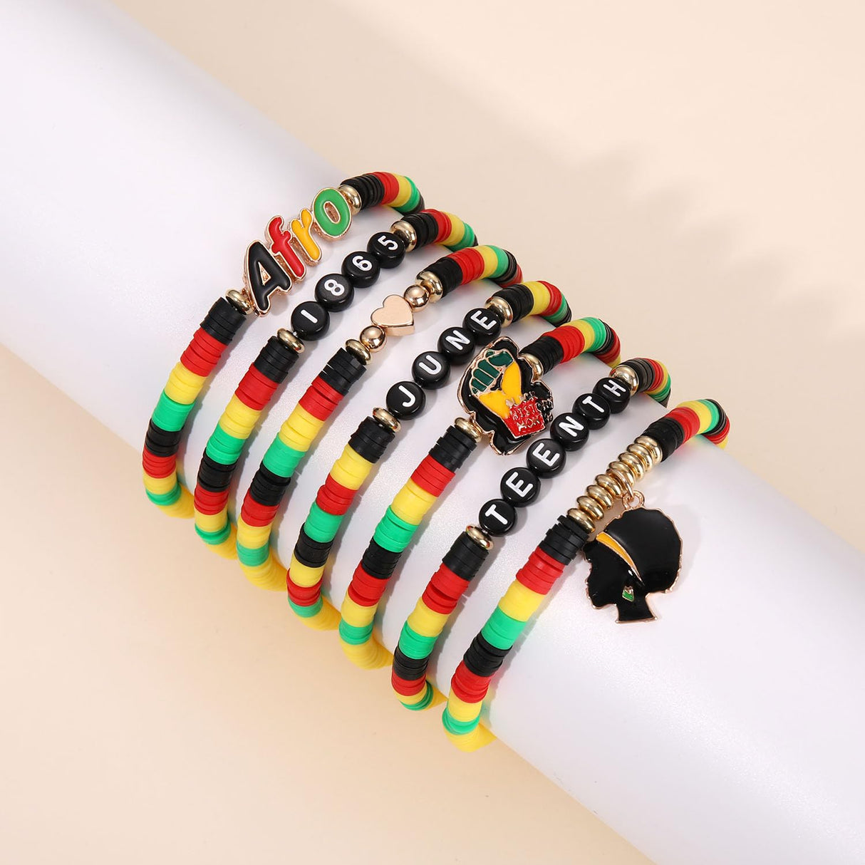 FAERLIIRY African Bracelets for Black Women Juneteenth Beaded Bracelets Black History 1865 Jewelry Adjustable Jamaica Ethnic Tribal Heishi Bracelet African Independence Day Jewelry (Africa-B)