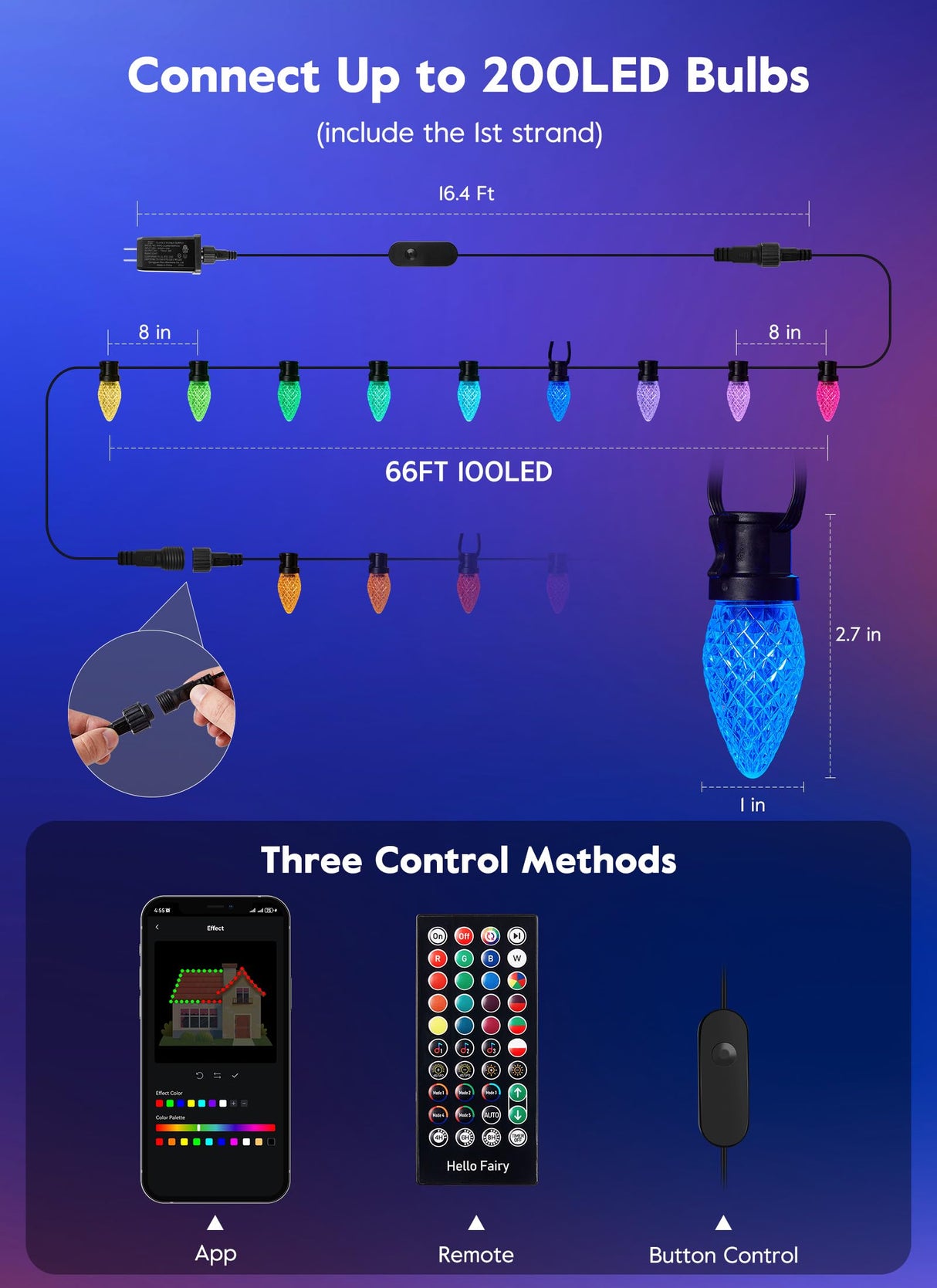 Brightown Smart C9 Christmas Lights Outdoor, 100 LED RGB C9 String Light with Remote, App Control, Music Sync, Connectable Waterproof Christmas Lights for House Tree Patio Holiday Xmas Decor