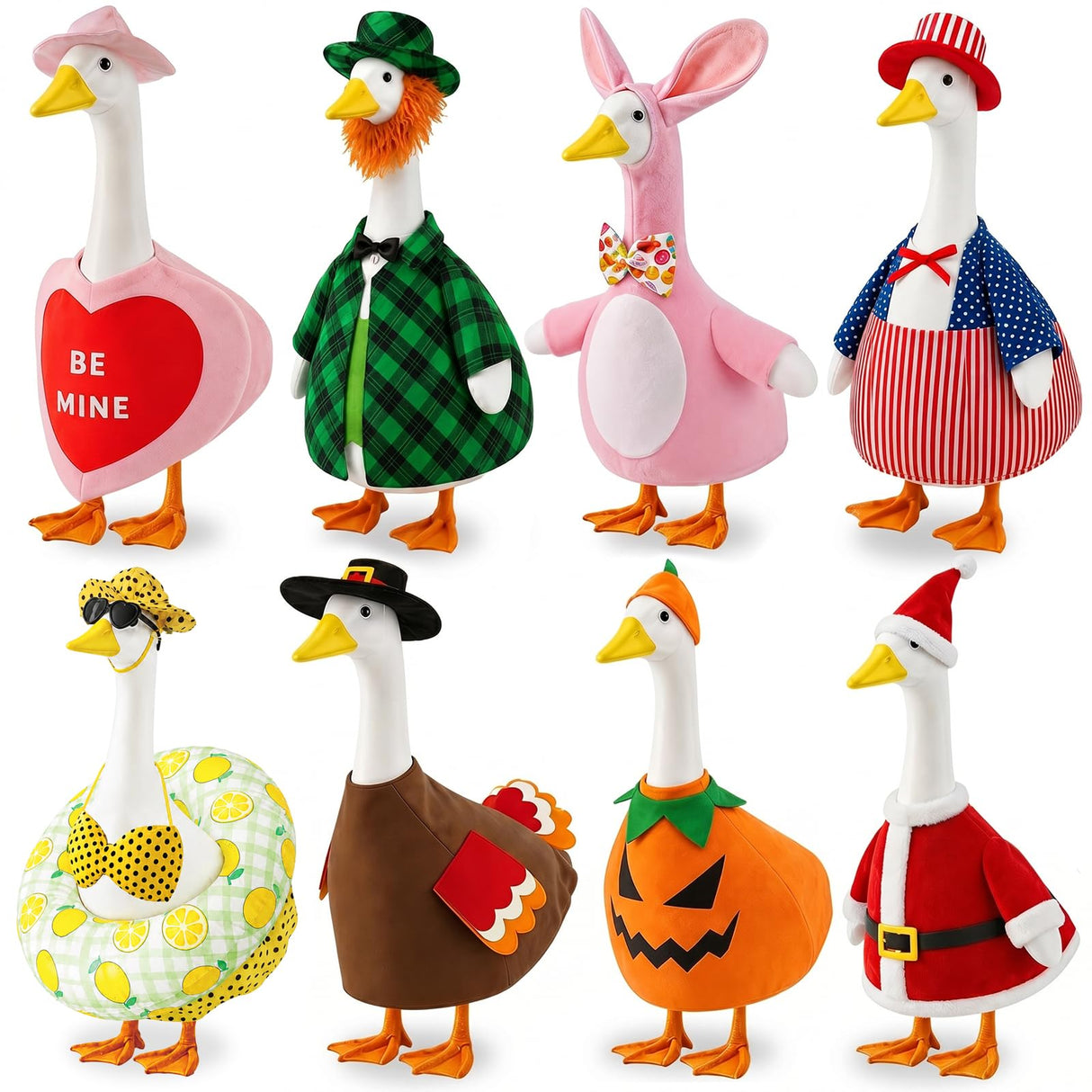 8 Set Holiday Porch Goose Outfits 23 inch All Seasons Goose Clothes for Valentine St. Patrick Easter Summer 4th of July Fall Halloween Christmas, Lawn Porch Gooses Clothing for Patio Yard Decor