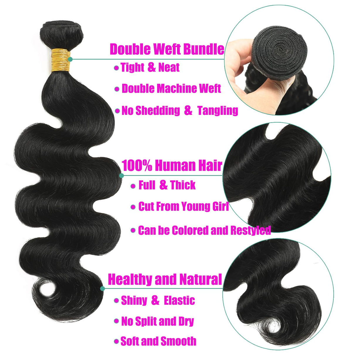 Body Wave Bundles Human Hair 18 20 22 24 Inch Human Hair Bundles 100% Unprocessed Brazilian Virgin Hair 4 Bundles Quick Weave Deals Human Hair Extensions for Women Natural Color