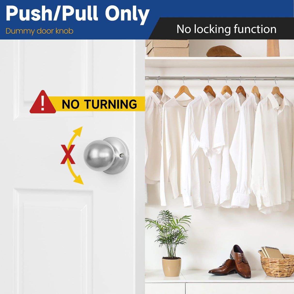 RAFECIEE Dummy Door Knob Without Lock, Closet Door Knob 4 Pack, Individual Non-Turning Single Side Brushed Nickel