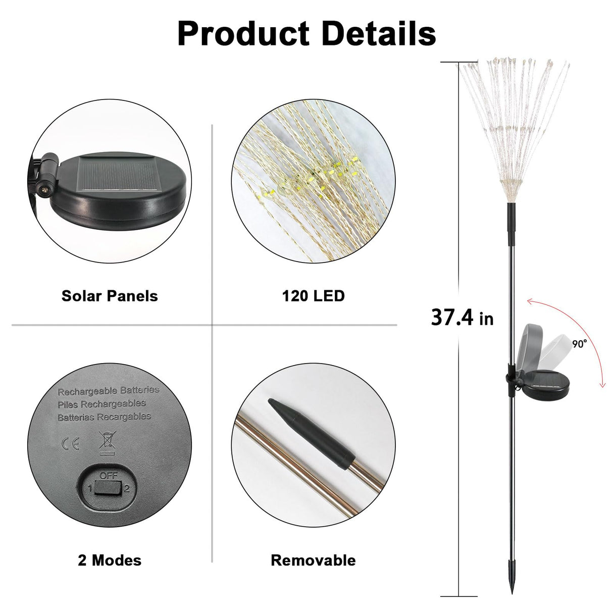 YaaFen Solar Garden Lights Outdoor, 6 Pack 120 LED Twinkling Firework Lights Decorative with 2 Modes, Outdoor Waterproof Solar Starburst Light for Outside Yard Pathway Garden Decor, Warm White