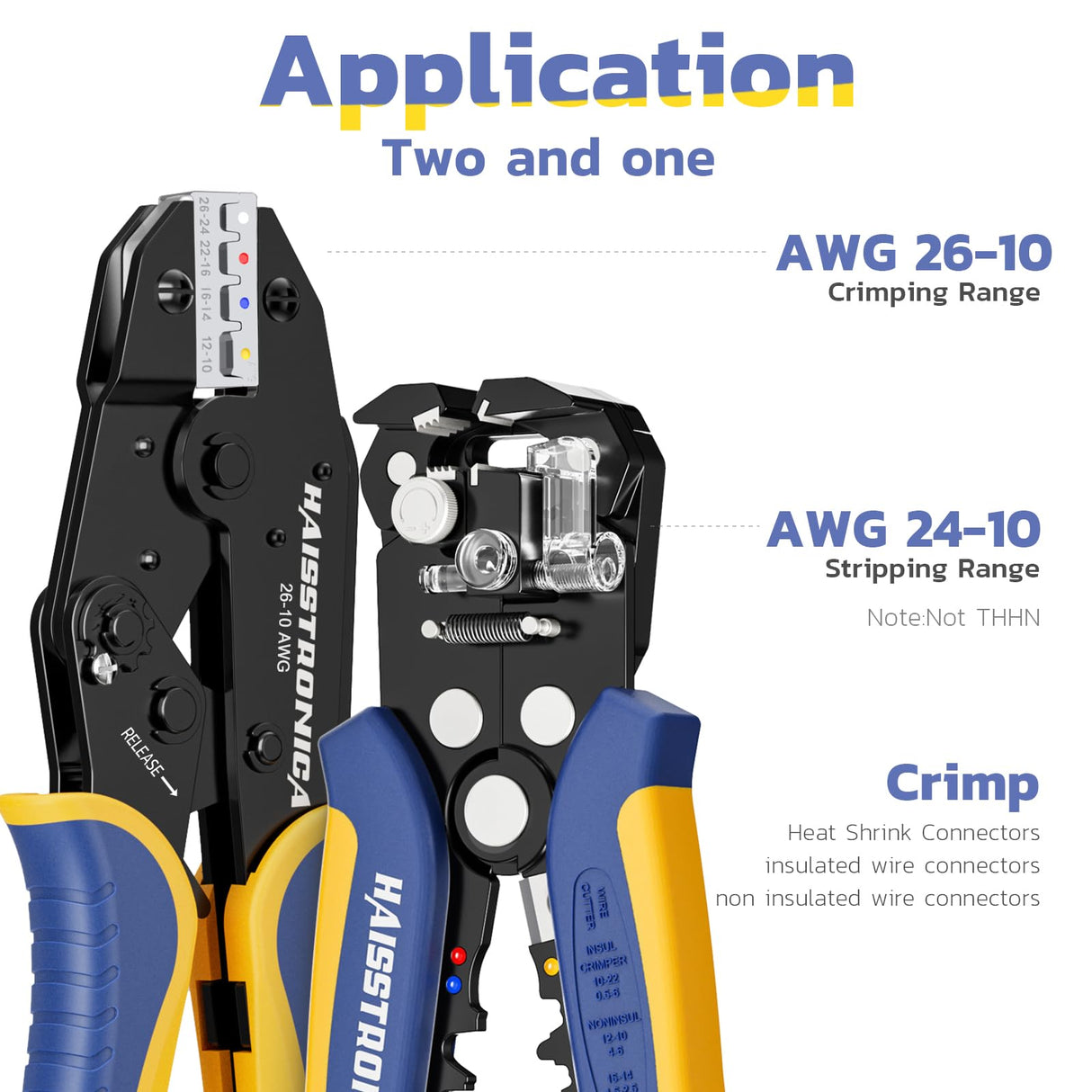 haisstronica Wire Stripper and Crimping Tool,AWG 24-10 Automatic Stripper Tool with AWG 26-10 Ratchet Wire Crimper For Heat Shrink Connectors