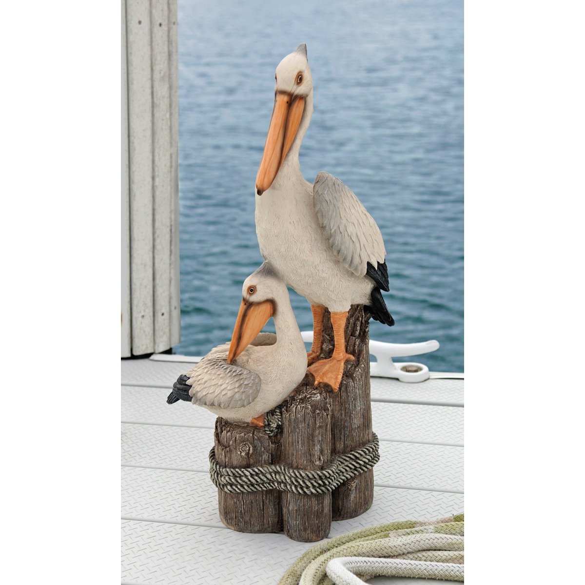 Design Toscano Coastal Decor Ocean's Perch Pelicans Garden Bird Statue, 9 Inch Wide, 24 Inch Tall, Cast Stone Resin, Full Color Finish