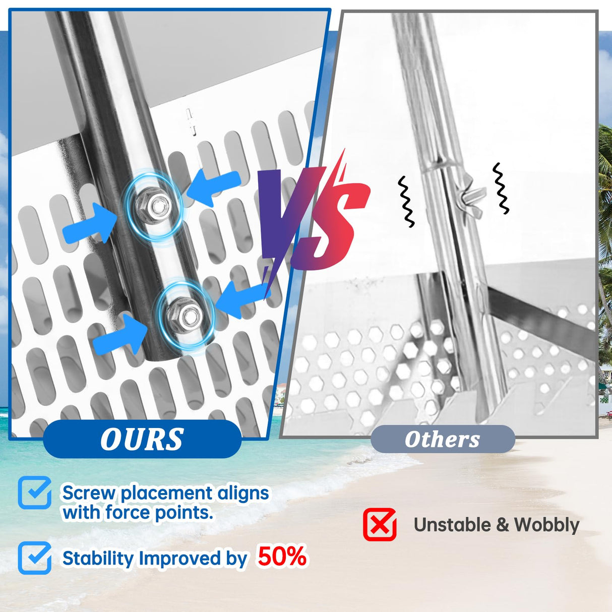 Sand Flea Rake,Detachable Long Handle Sand Sifter with Stainless Steel Sand Scoop Shark Tooth Sifter and Beach gloves with 16-Inch-Wide Drainage Mesh for Finding Fleas,Shells Shark Teeth,Yard Cleaning