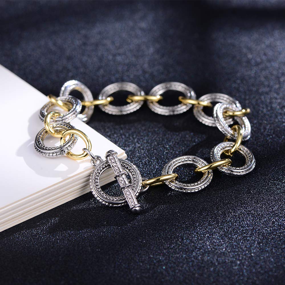 Mytys Link Bracelet for Women 2 tone Circles Chain Wire Cable Bangle Designer Inspired Bracelets Style 6
