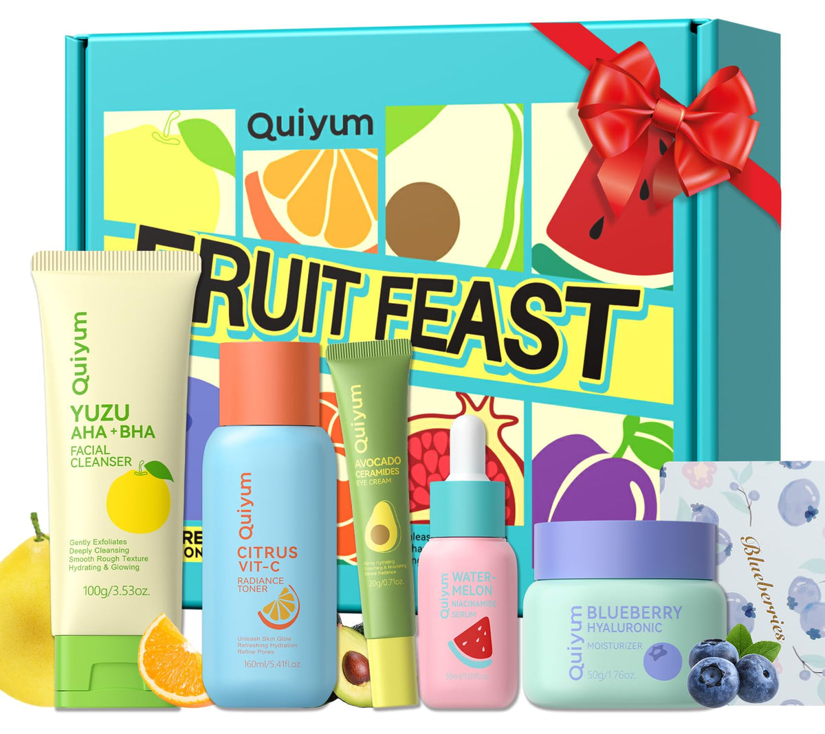 QUIYUM Fruit Skincare Set for Teen Girl, 5 Daily Routine Beauty Skin Care