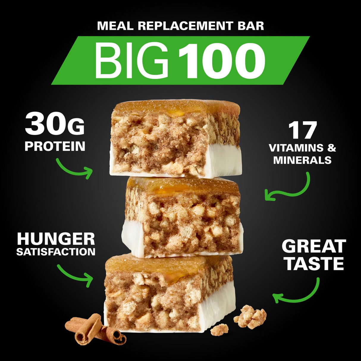 MET-Rx Big 100 Colossal Protein Bars, Crispy Apple Pie Meal Replacement Bars, 9 Count