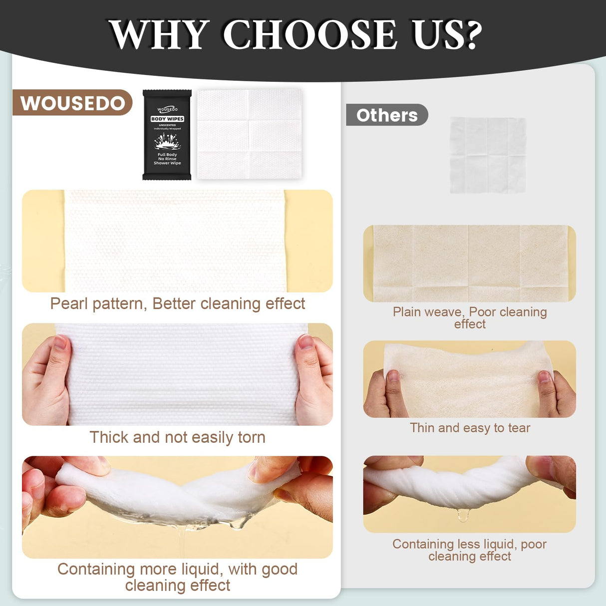 300 Pcs Ultra Thick Soft Large Body Wipes Individually Wrapped(7.87" x 9.45"),Shower Wipes for Adults Bathing No Rinse,Personal Cleansing Wipes for Travel Gym,Bulk Deodorant for Homeless(Black)