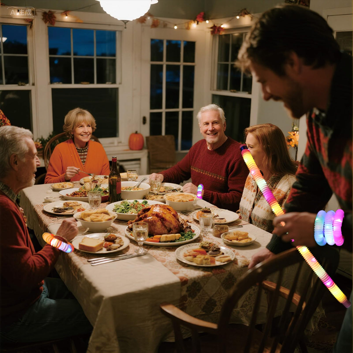 Light Up Glow Sticks Fidget Pop Tubes, 24 Pack Glow in The Dark Party Supplies Toddler Sensory Toys, Glow Stick Thanksgiving Christmas Party Favors Party Pack Gifts for Kids