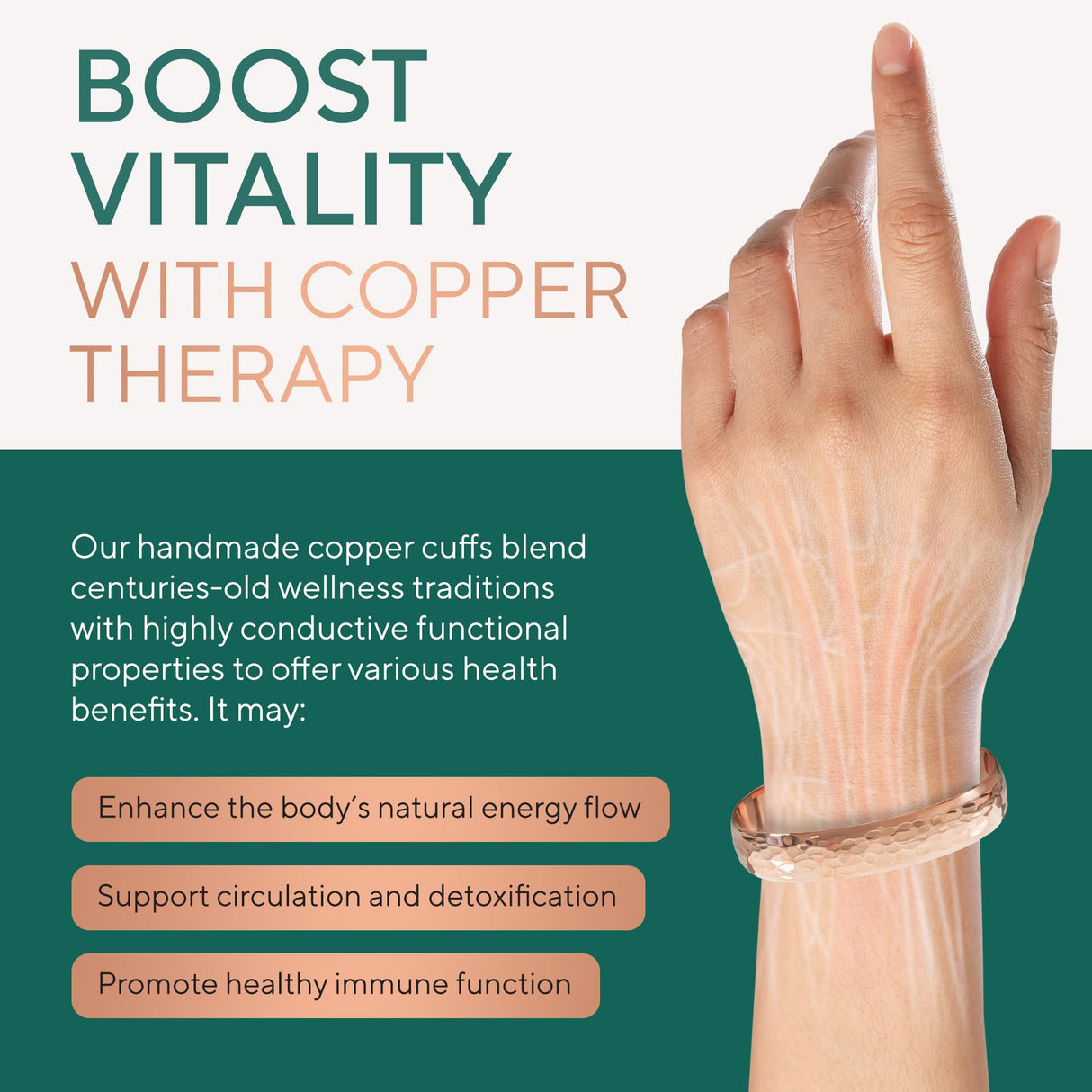 TheraCopper Copper Bracelet for Men & Women — 100% Pure Copper Bracelets — Raw, Solid & Uncoated Authentic Handmade Tibetan Bracelet Cuff Bangles (Hammered)