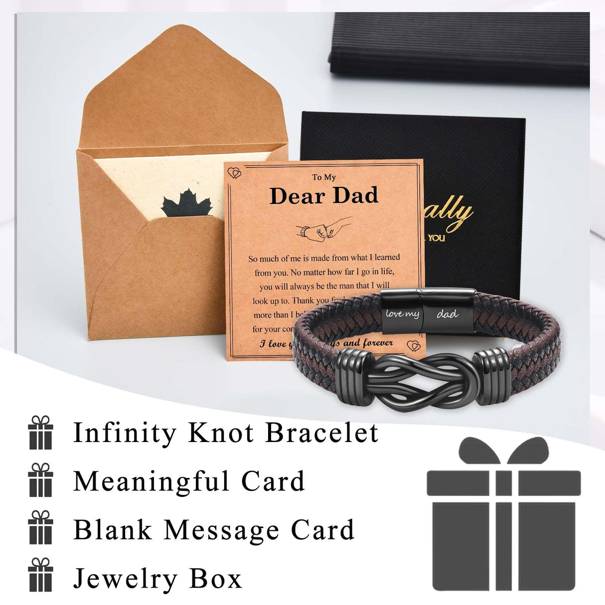 EYQV Gift for Dad from Daughter Son, Dad Infinity Leather Bracelet for Men