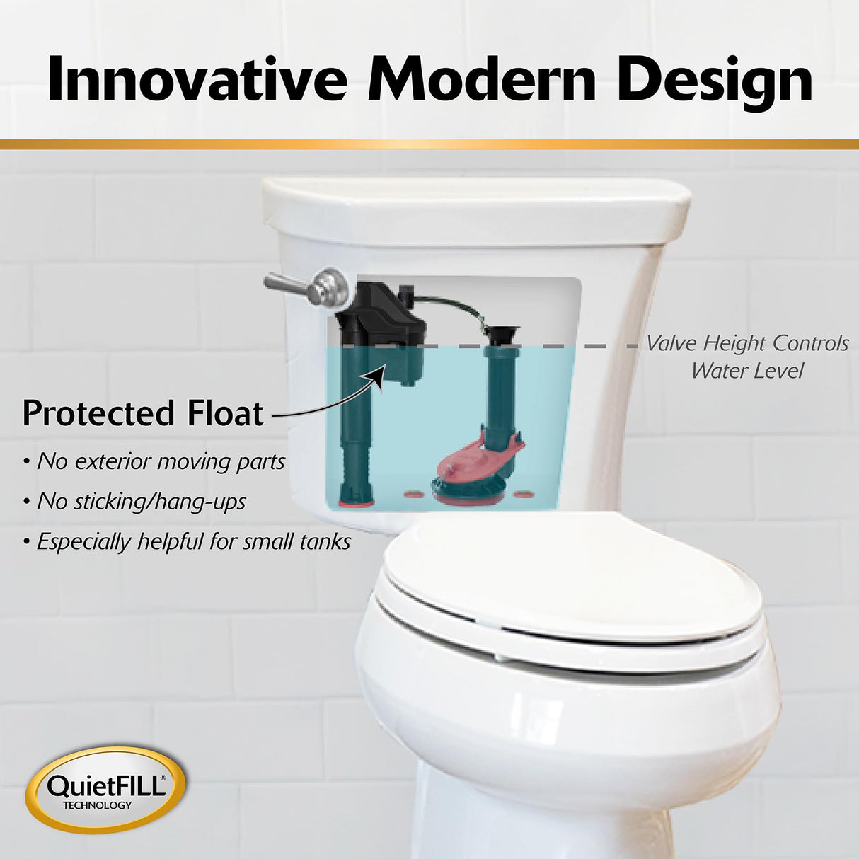 Korky QuietFILL 2X Long Life Toilet Fill Valve - Universal Fits 99% of Toilets - Easy Height Adjust for Fast Install, 528X