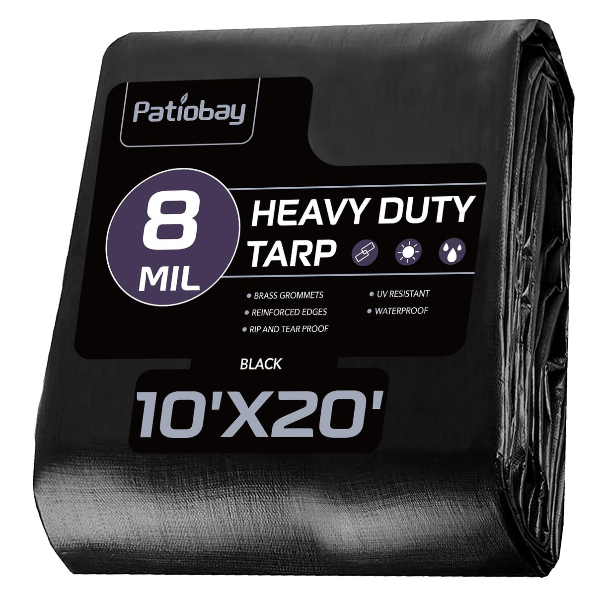 Patiobay Tarp 10x20 Feet, 8 Mil Large Waterproof Tarps Heavy Duty with Grommets Every 23.6", Thick Plastic Tarp, UV Resistant Tear&Fade Resistant, Reinforced Edges for Outdoor Pool Camp Tent