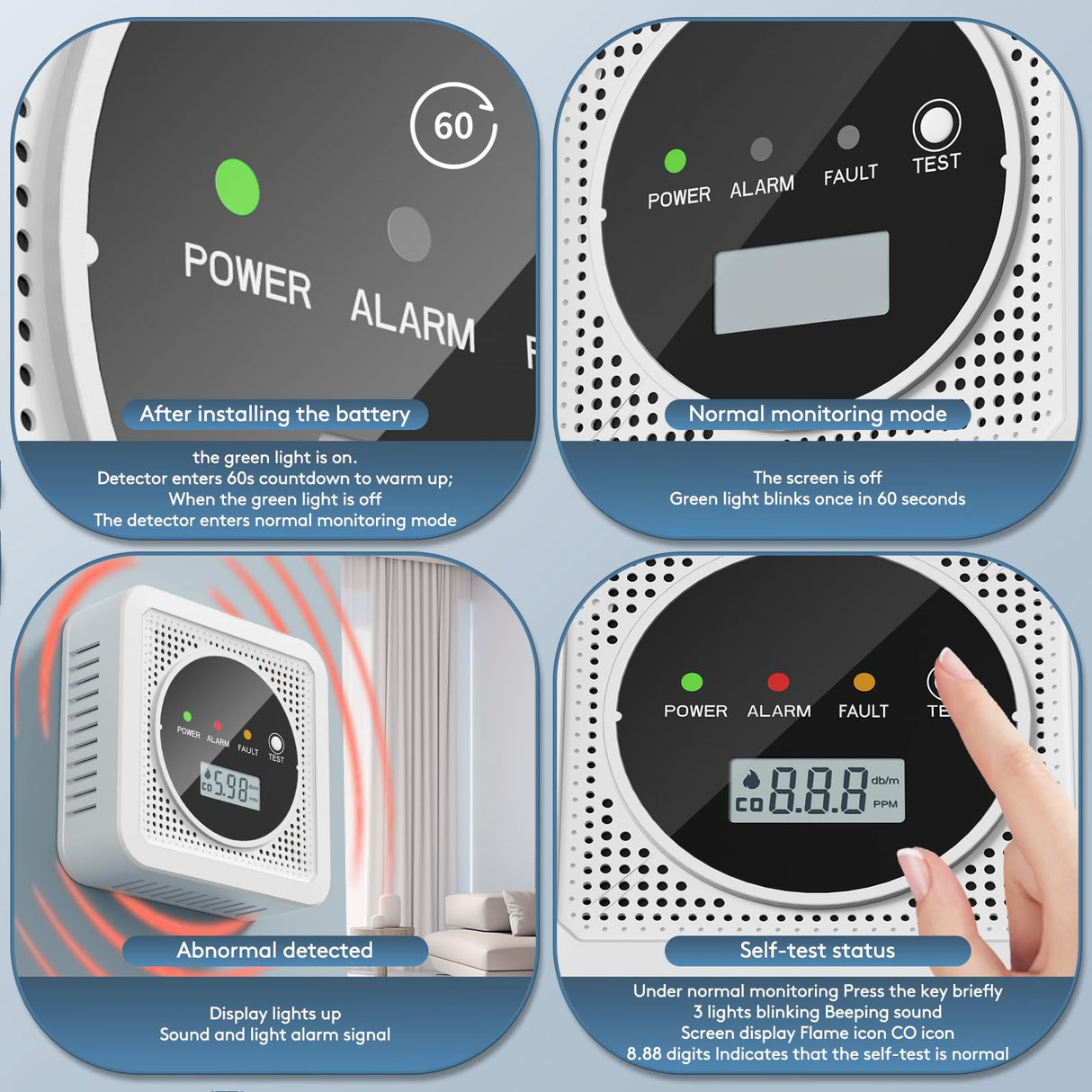 3 Packs,2-in-1,Smoke Carbon Monoxide Detector,Carbon Monoxide Detector,Smoke Alarm,CO Alarm, 85 db Sound,Battery Powered CO Alarm with LEDs,LCD Digital Screen,Test Button,3 Packs