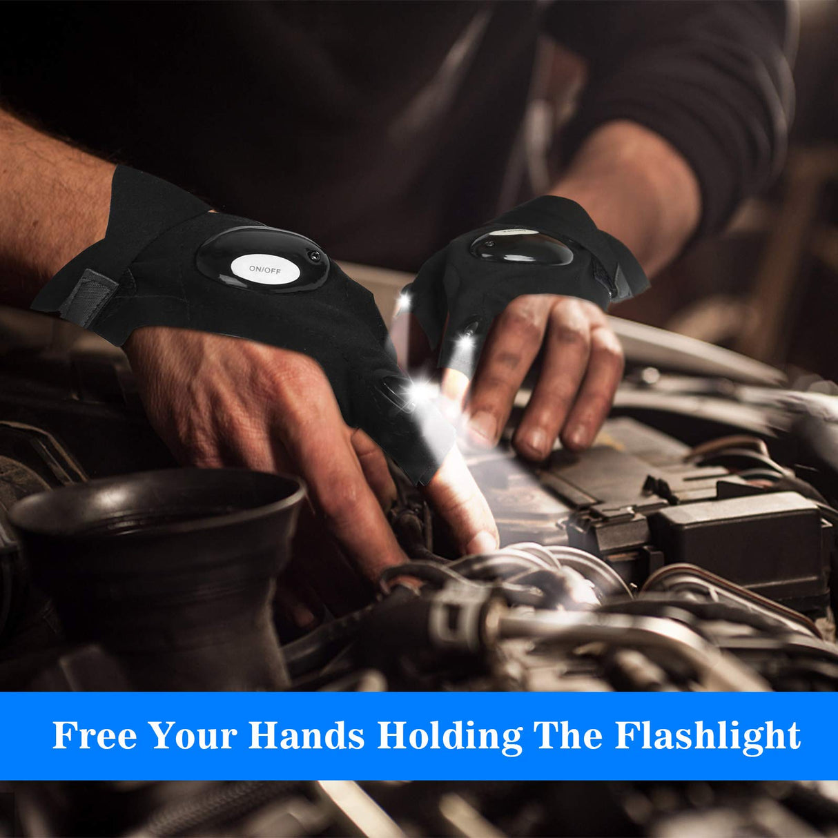 LED Flashlight Gloves, Fathers Day Dad Gifts from Daughter Son Wife, Gift for Men Boyfriend Husband Him Birthday Christmas, Cool Gadget Finger Lights Waterproof for Camping Fishing Repairing (Black)