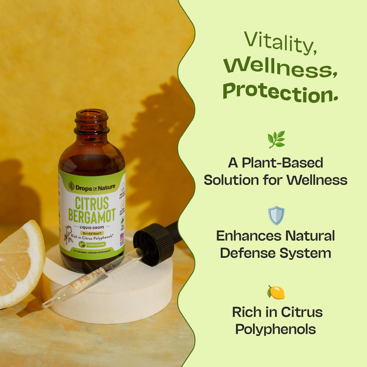 Citrus Bergamot Extract 25:1 Liquid Drops – Vegan, Gluten-Free – Comparable to Resveratrol and Berberine Supplement – 1000mg Bergamot Supplement for Heart Wellness and Metabolic Support (Citrus,60mL)