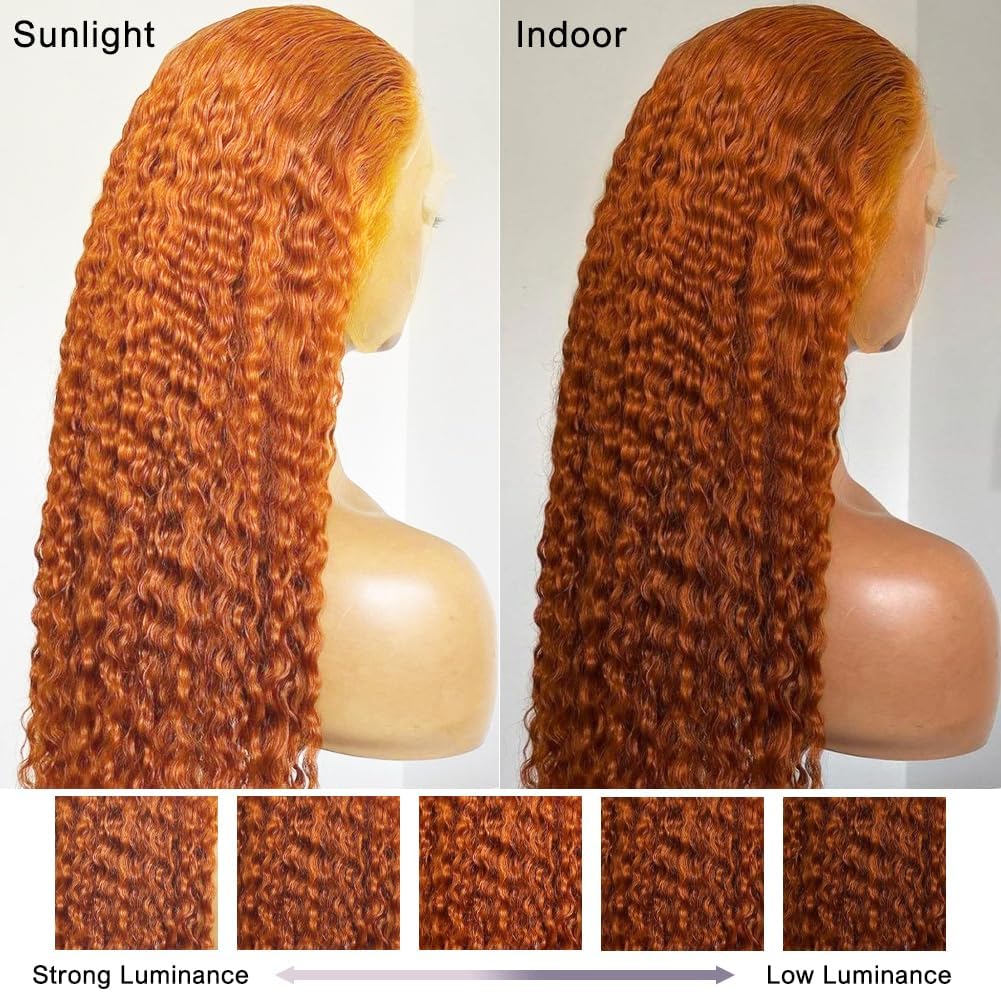Bilisar 30 Inch Ginger Wig Human Hair 13x6 Deep Wave Lace Front Wigs 200 Density Hd Lace Curly Orange Wig Glueless Wigs Human Hair Pre Plucked Pre Cut With Baby Hair