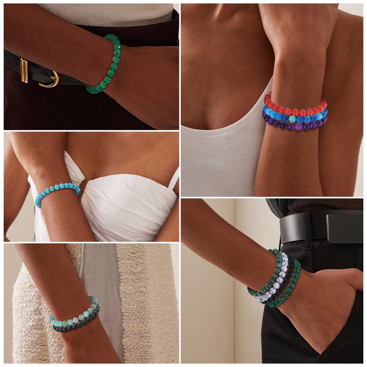 JEWPARK 16PCS Semi-Precious Gemstone Beaded Bracelets for Women