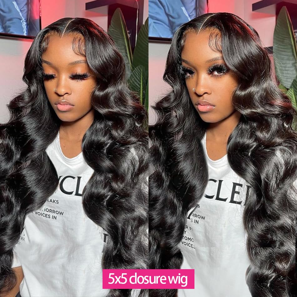 BELIANA 5x5 HD Lace Closure Wigs Human Hair Pre Plucked 5X5 Body Wave Lace Front Wigs Human Hair 180% Density Brazilian Virgin Human Hair Wigs for Black Women Natural Color (Body Wave Wig, 18 Inch)
