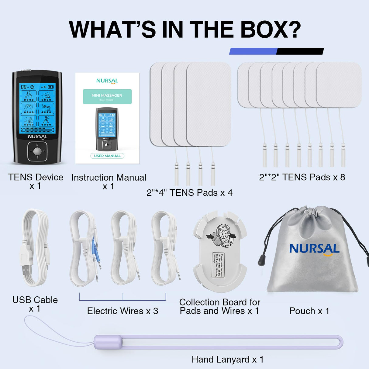 NURSAL TENS Unit with 12pcs Replacement Pads, Muscle Stimulator Machine for Neck, Back, Sciatica Pain Relief, Rechargeable Electronic Pulse Massager 24 Modes 20 Intensity