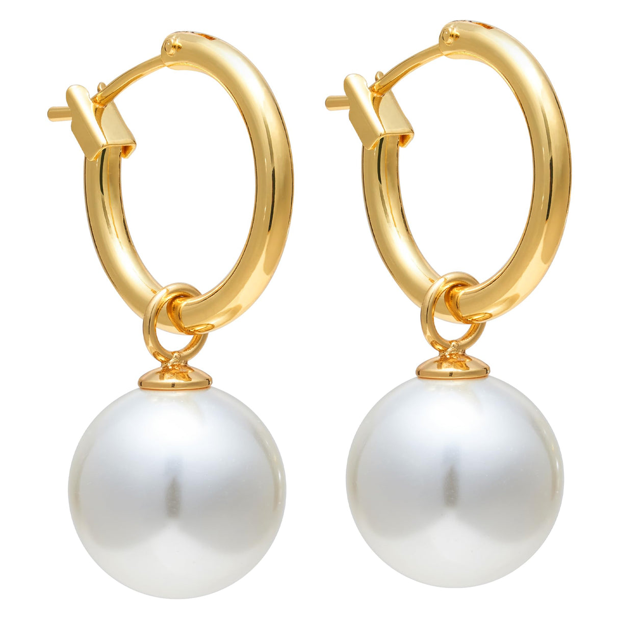Pearl Hoop Earrings for Women, 18K Gold Plated Huggie Drop Earrings