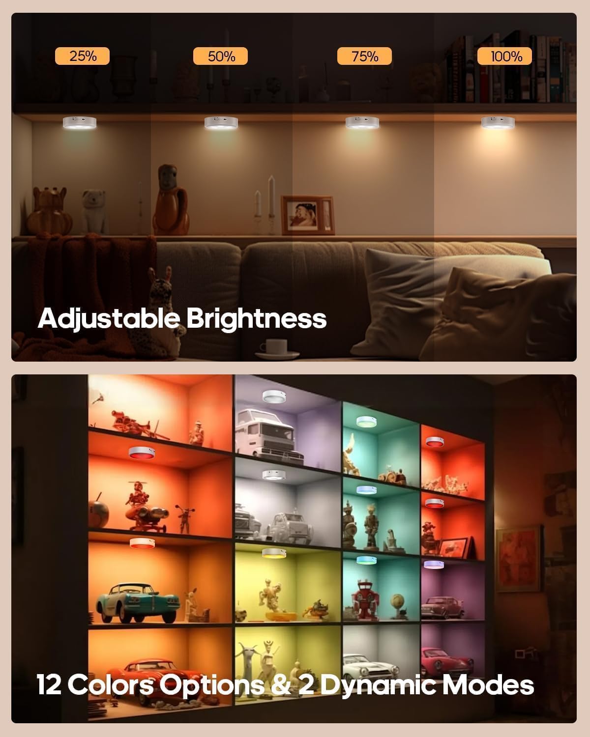 Puck Lights with Remote, Rechargeable 13 RGB Colors Tap Lights, 3 Pack
