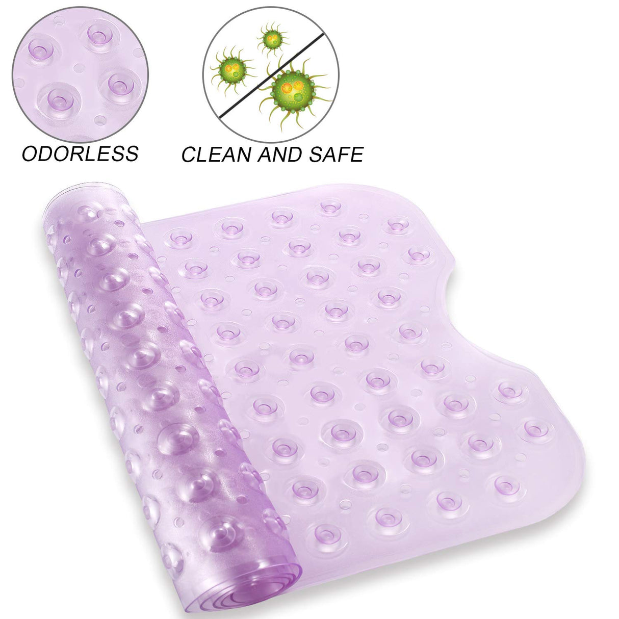 YINENN Bath and Shower Safety Mats 40x16 inch, Non Slip with Suction Cups for Bathroom Stall and Tub Floor, Extra Large and Machine Washable, Drain Holes Keep Bathtub Clean, Purple