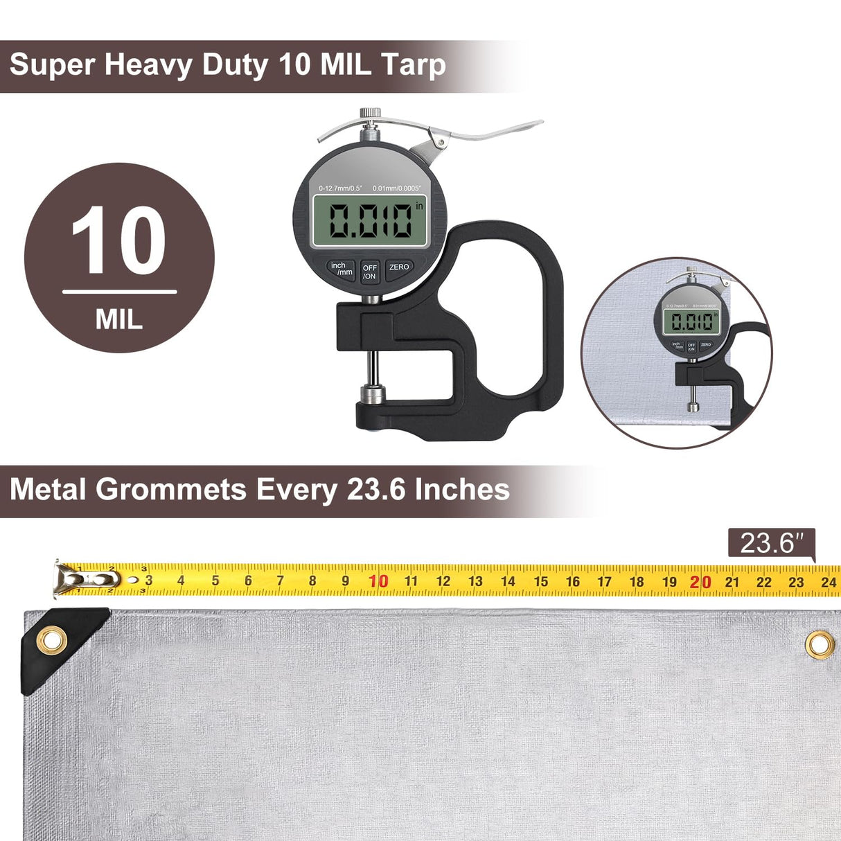 Patiobay Tarp 12x20 Feet, 10 Mil Large Waterproof Tarps Heavy Duty with Grommets Every 23.6", Thick Plastic Tarp, UV Resistant Tear&Fade Resistant, Reinforced Edges for Outdoor Pool Camp Tent